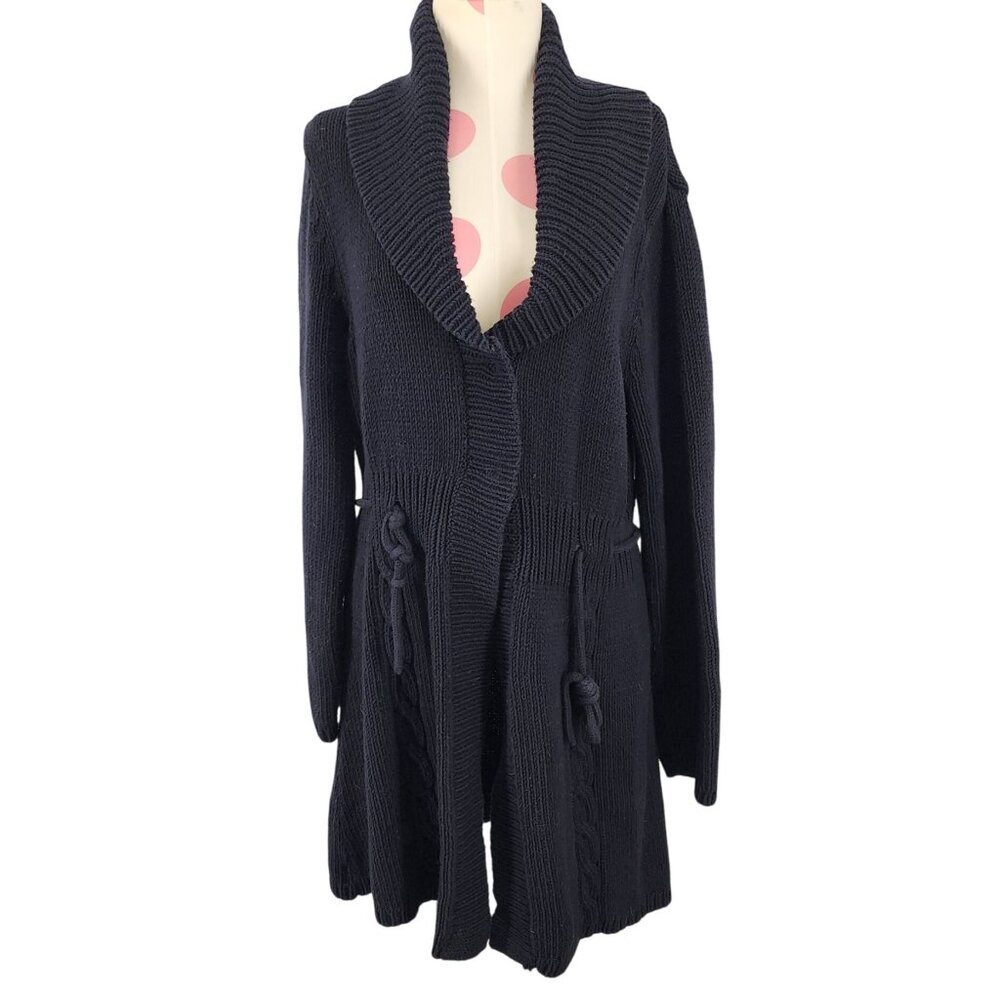 Women's Apt. 9 Black Cable Knit Sweater Cardigan Large Longer Style Snap Front